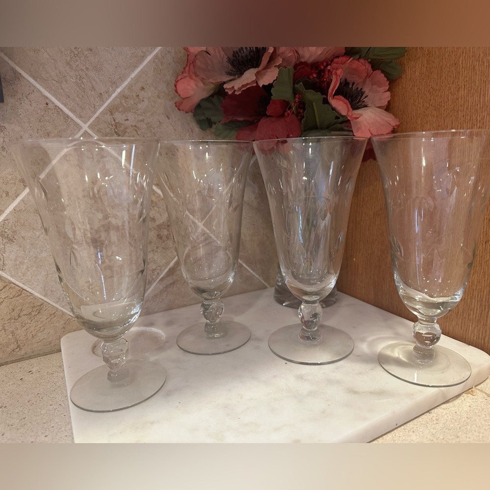 Vintage Etched Stemmed Glassware